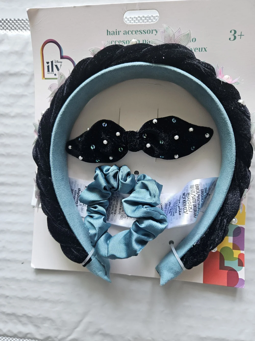 Disney ily 4EVER hair accessory set features a black braided velvet headband and
